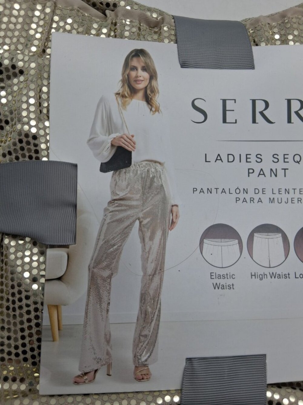 NEW Gold Sequin Pants Womens M 8-10 Sparkle Club Party Showgirl Serra - Picture 2 of 6